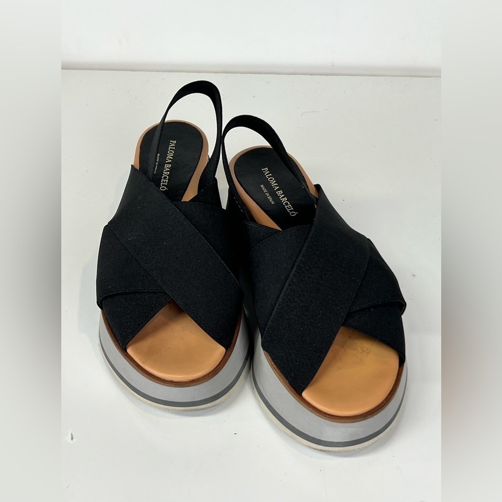 PALOMA BARCELO Black sling back platform sandals size 36/5.5-6. - Picture 3 of 9